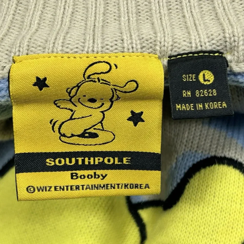 Vintage SouthPole Sweater Mens XL Booby Dog Graphic Hip Hop Knit Pullover Blue